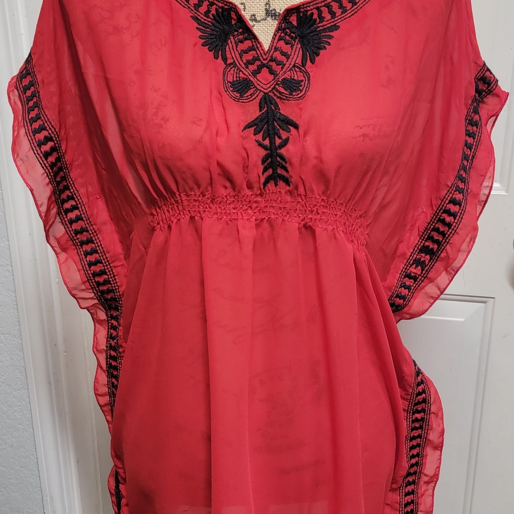 Elegant Red Embroidered Women's Top